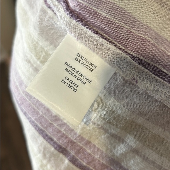 Reitmans Linen Blend Striped Button Front Tie Waist Lightweight Shirt - Picture 7 of 7